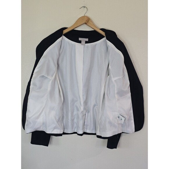 H&M Navy Blue Textured Blazer Jacket Womens Size Large Lined One Button Classic - Picture 10 of 14